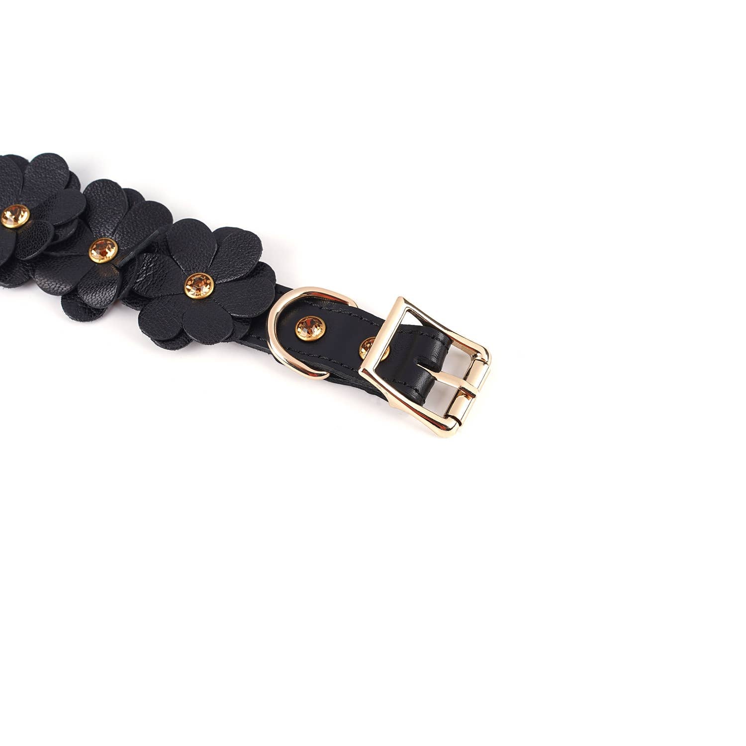Black Leather Flowers Hand Cuffs Kink by Liebe Seele- The Nookie
