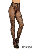 High-waisted Lace Fishnet Pantyhose with Satin Bows Lingerie by Dreamgirl- The Nookie