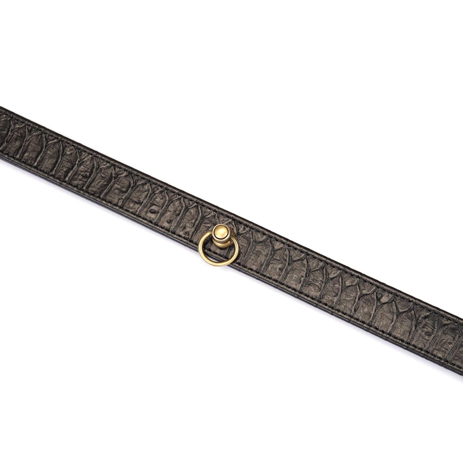 Crocodile Noir Black Leather Collar with Chain Leash Lingerie by Liebe Seele- The Nookie