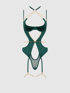 Evangeline Satin & Chain Halter Teddy in Emerald Lingerie by House of Desire- The Nookie