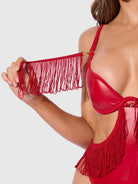Phoenix Faux Leather & Fringe Crotchless Teddy Lingerie by House of Desire- The Nookie