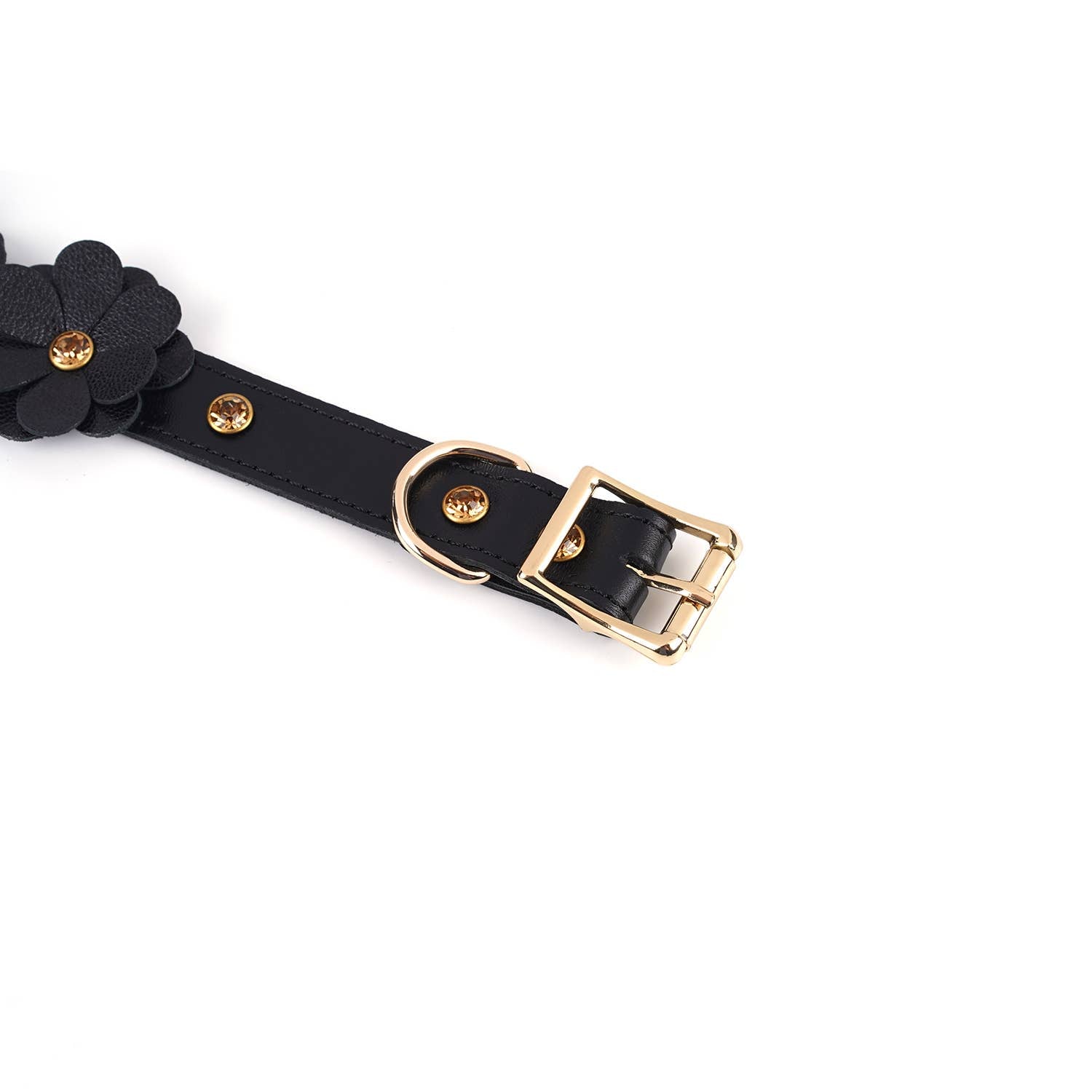 Black Leather Floral Collar with Leash Kink by Liebe Seele- The Nookie