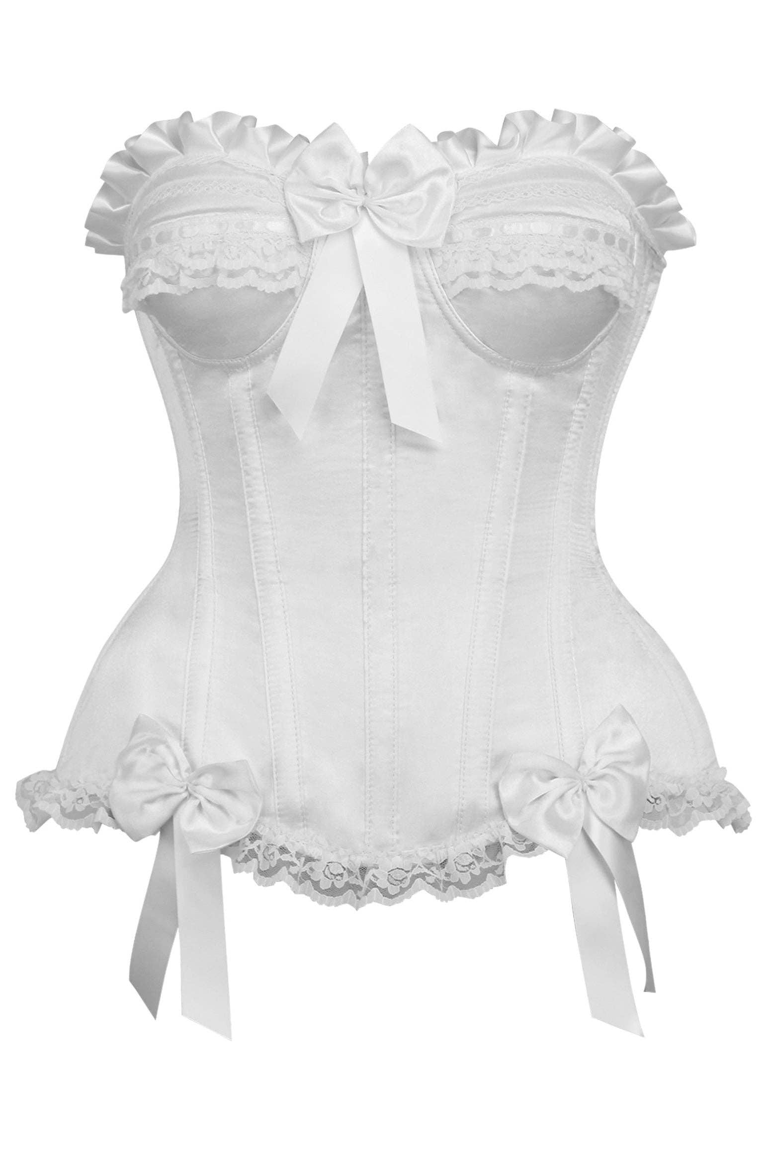 Top Drawer White Satin Steel Boned Burlesque Corset Lingerie by Daisy Corsets- The Nookie