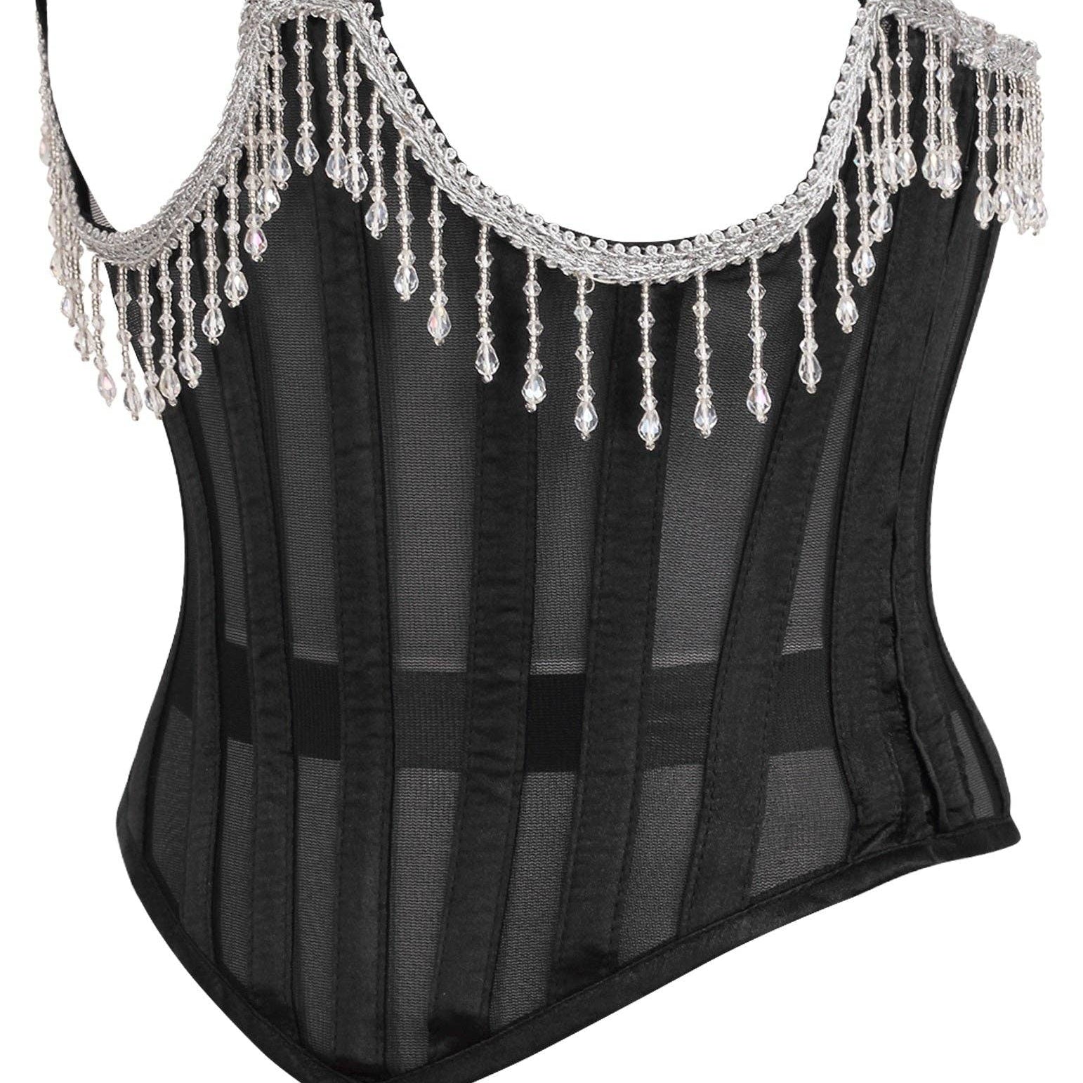 Steel Boned Sheer Underwire Waist Cincher with Fringe Lingerie by Daisy Corsets- The Nookie