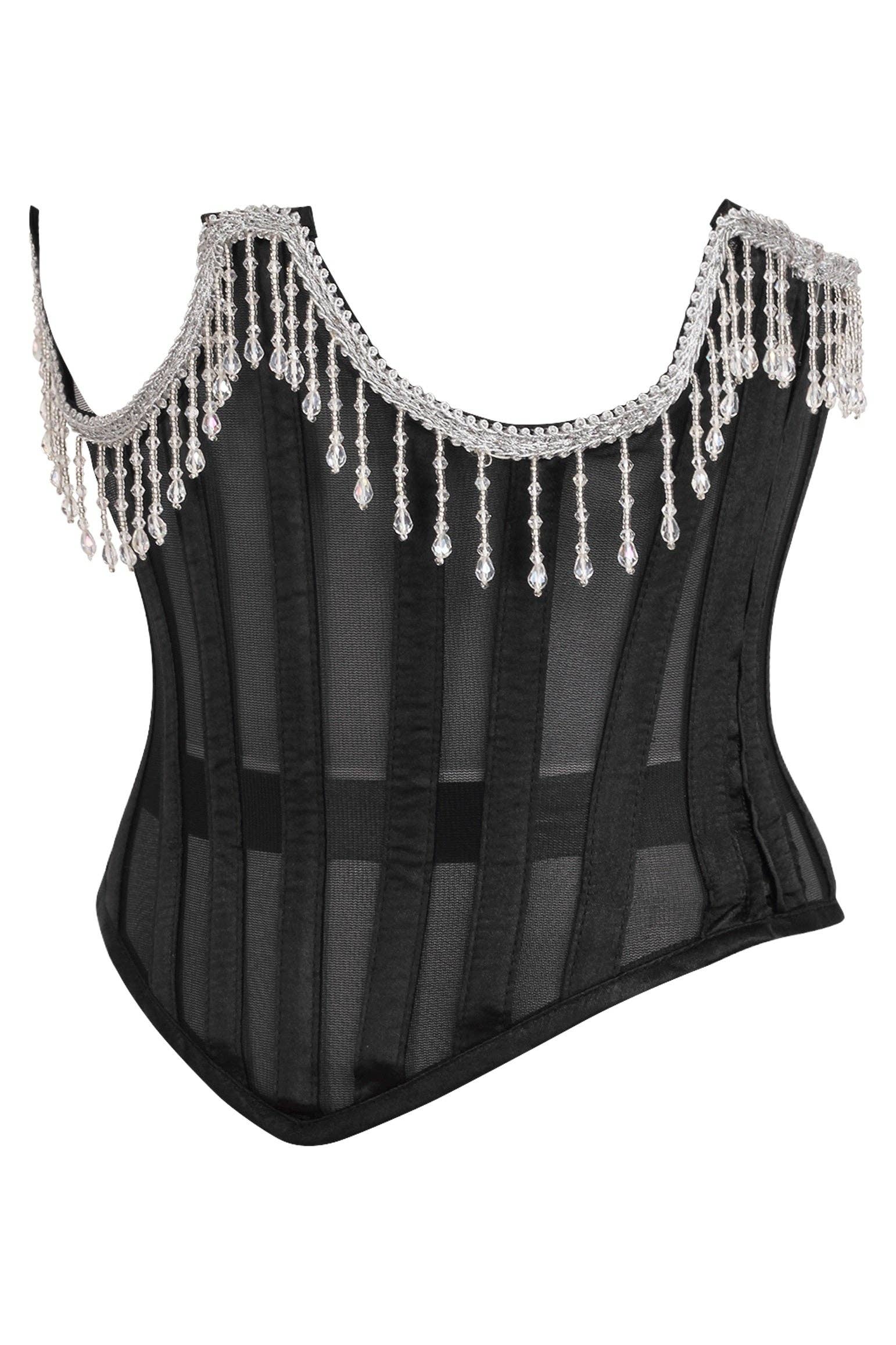 Steel Boned Sheer Underwire Waist Cincher with Fringe Lingerie by Daisy Corsets- The Nookie