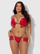 Phoenix Faux Leather & Fringe Push Up Bra & Thong Set Lingerie by House of Desire- The Nookie