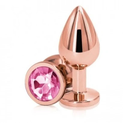 Medium Rose Gold Plug with Pink Gem Dildo by NS Novelties- The Nookie