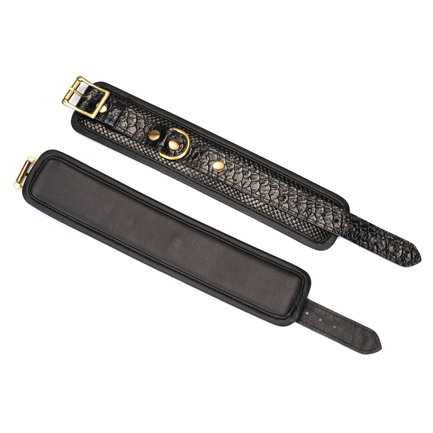 Crocodile Noir Black Leather Wrist Cuffs Kink by Liebe Seele- The Nookie