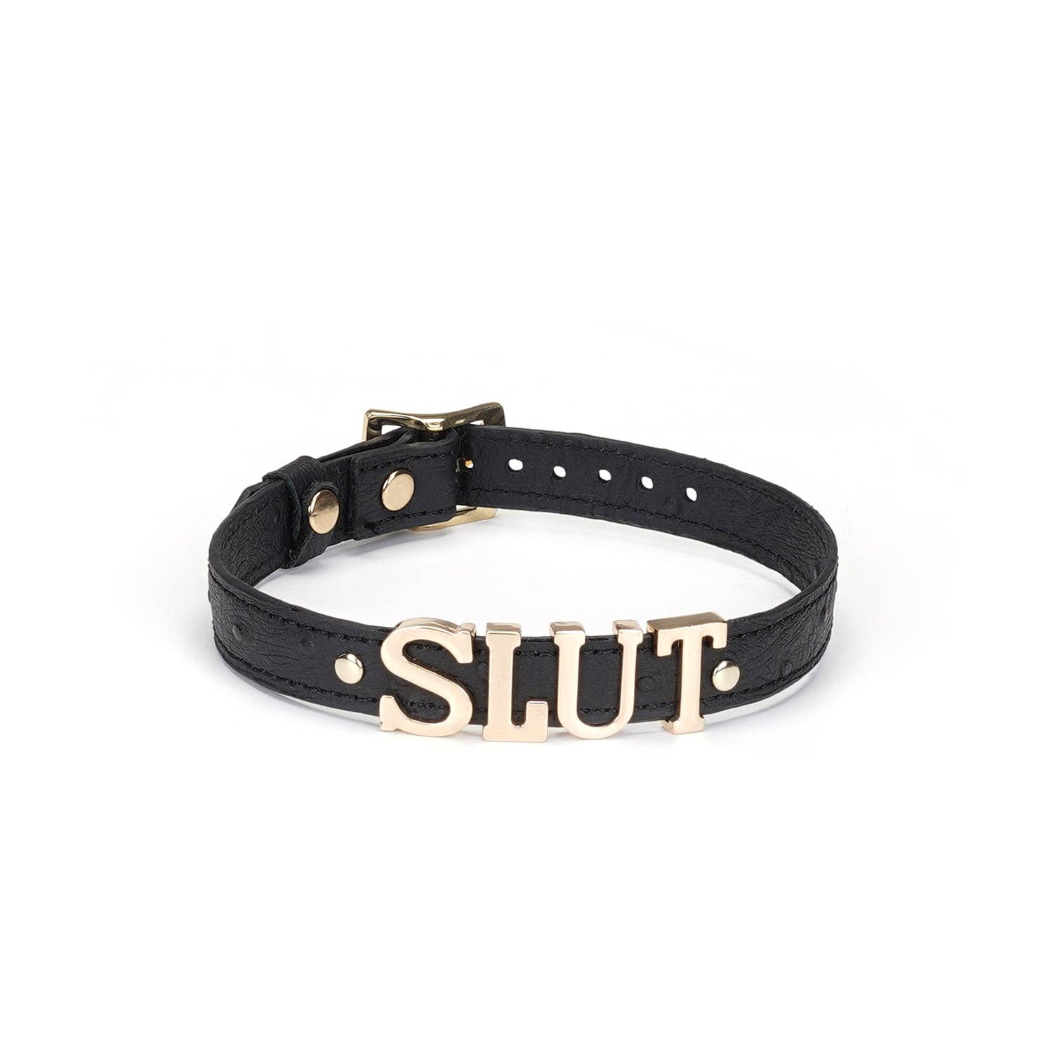 Demon's Kiss Black Leather Choker with Big Letters SLUT Kink by Liebe Seele- The Nookie