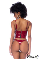 Wet Look Bustier Set in Wine Lingerie by Mapalé- The Nookie