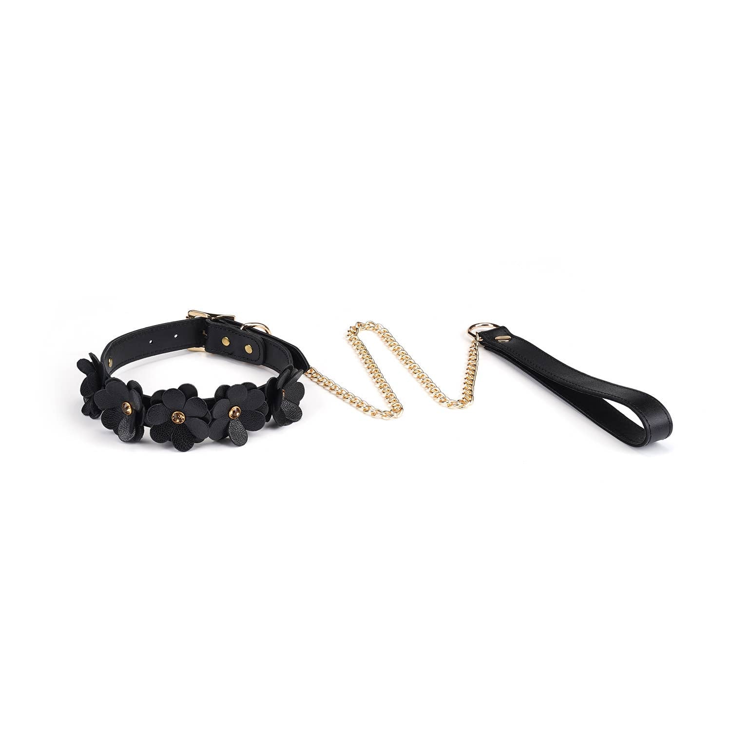 Black Leather Floral Collar with Leash Kink by Liebe Seele- The Nookie