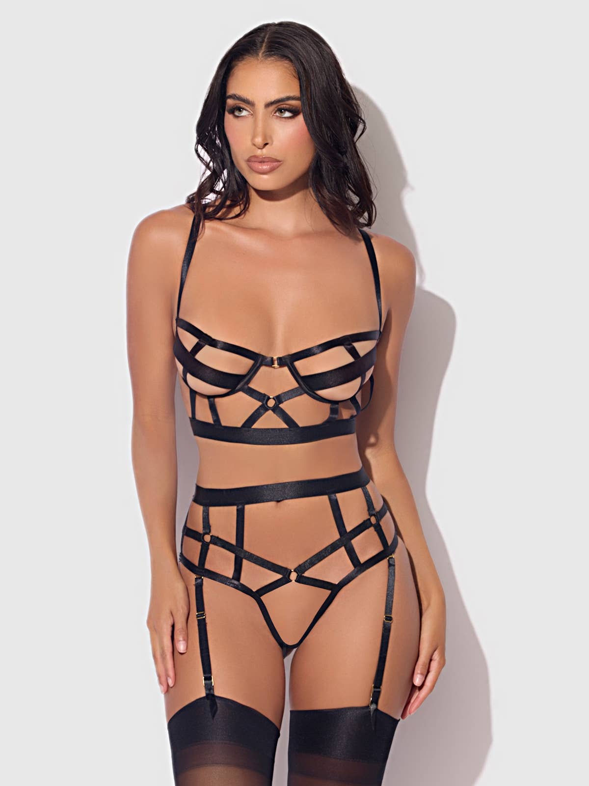 Devon Open Cup Bra & Crotchless Hipster Set Lingerie by House of Desire- The Nookie