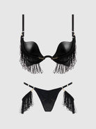 Phoenix Faux Leather & Fringe Push Up Bra & Thong Set Lingerie by House of Desire- The Nookie