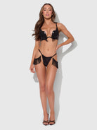 Phoenix Faux Leather & Fringe Push Up Bra & Thong Set Lingerie by House of Desire- The Nookie