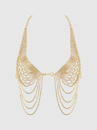 OS Rhinestone Net Halter with Front Closure in Gold Lingerie by House of Desire- The Nookie