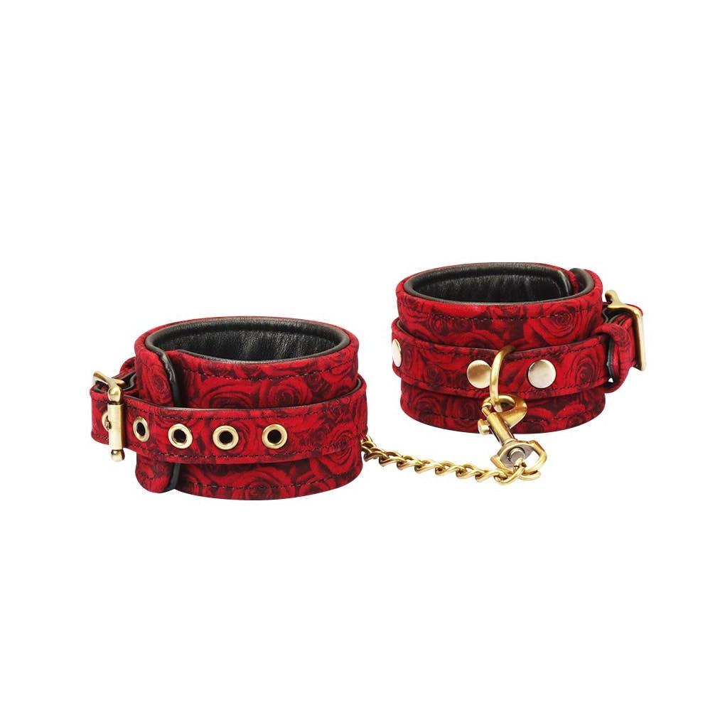 Kinbaku Ukiyoe Luxury Red Rosy Lamb Suede Leather Ankle Cuff Kink by Liebe Seele- The Nookie