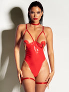 Fetish Play Shelf Cup Teddy in Red Lingerie by Oh La La Cheri- The Nookie