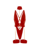 Fetish Harness Haven Plunge Teddy Red Lingerie by Oh La La Cheri- The Nookie