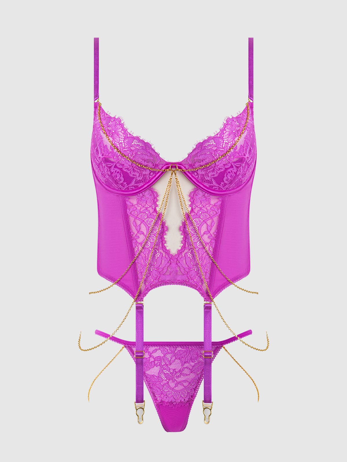Reanna Lace & Chain Bustier & G-String Set Lingerie by House of Desire- The Nookie