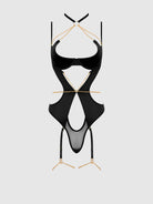 Evangeline Satin & Chain Halter Teddy in Black Lingerie by House of Desire- The Nookie