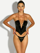 Fetish Chained Bustier Bra Set Black Lingerie by Oh La La Cheri- The Nookie