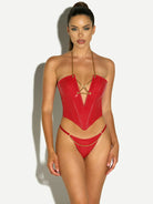 Fetish Chained Bustier Bra Set Red Lingerie by Oh La La Cheri- The Nookie