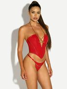 Fetish Chained Bustier Bra Set Red Lingerie by Oh La La Cheri- The Nookie