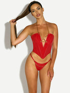 Fetish Chained Bustier Bra Set Red Lingerie by Oh La La Cheri- The Nookie
