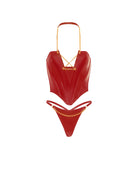 Fetish Chained Bustier Bra Set Red Lingerie by Oh La La Cheri- The Nookie