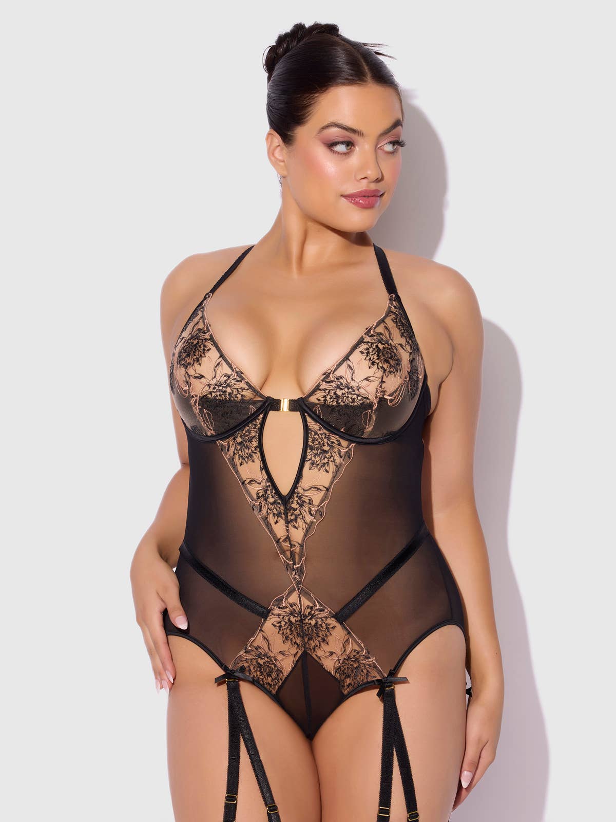 Delilah Embroidered Open Back Teddy Lingerie by House of Desire- The Nookie