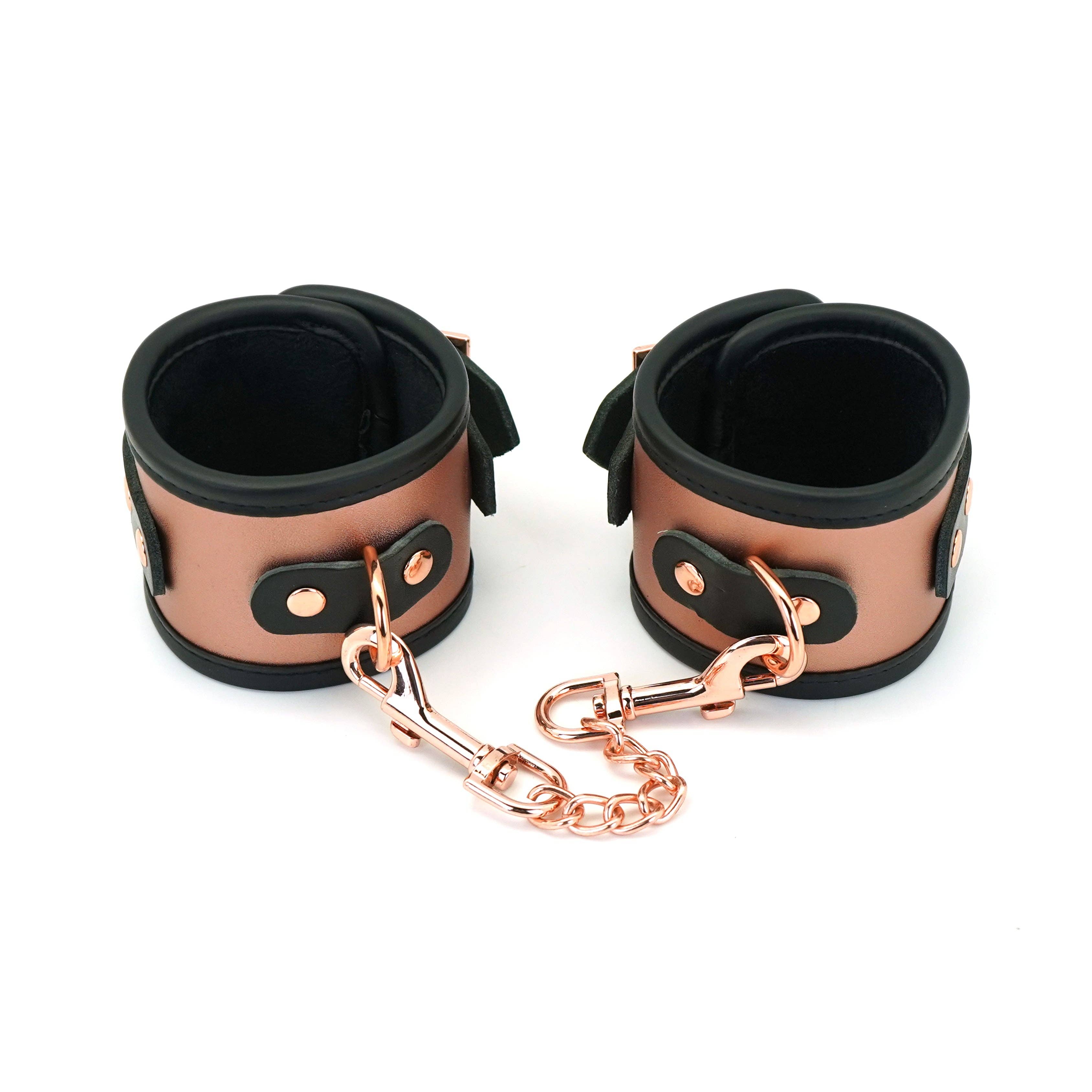Rose Gold Leather Handcuffs Kink by Liebe Seele- The Nookie