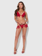 Phoenix Faux Leather & Fringe Push Up Bra & Thong Set Lingerie by House of Desire- The Nookie