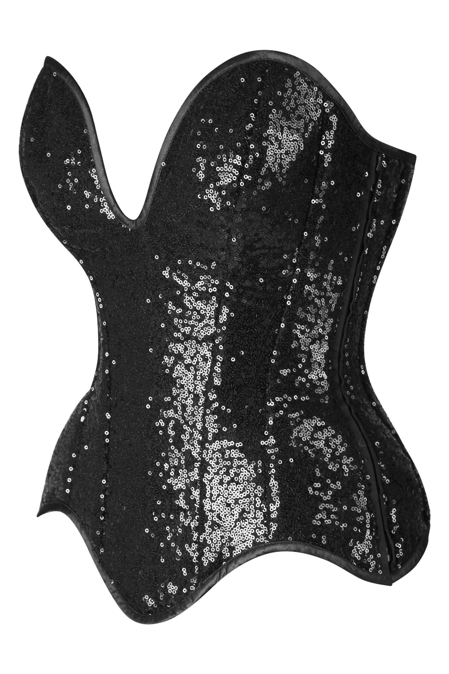 Steel Boned Black Sequin Plunge Neckline Overbust Corset Lingerie by Daisy Corsets- The Nookie