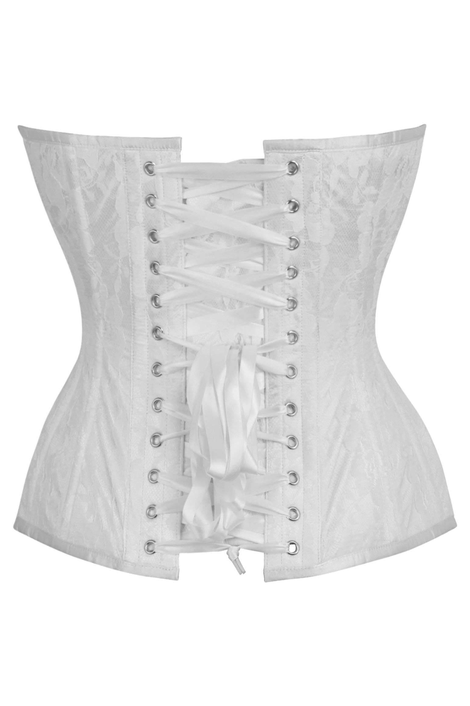 White Satin with White Lace Overlay Steel Boned Overbust Corset Lingerie by Daisy Corsets- The Nookie