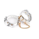 White Leather Flowers Ankle Cuffs Kink by Liebe Seele- The Nookie