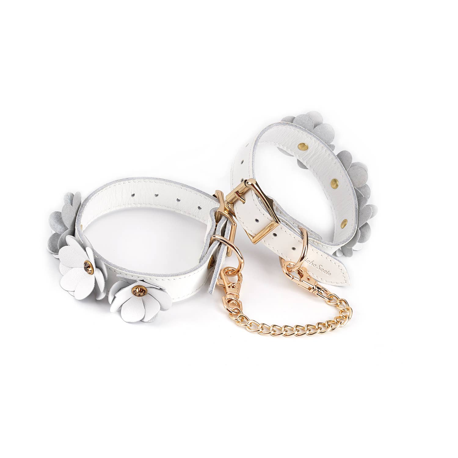 White Leather Flowers Ankle Cuffs Kink by Liebe Seele- The Nookie