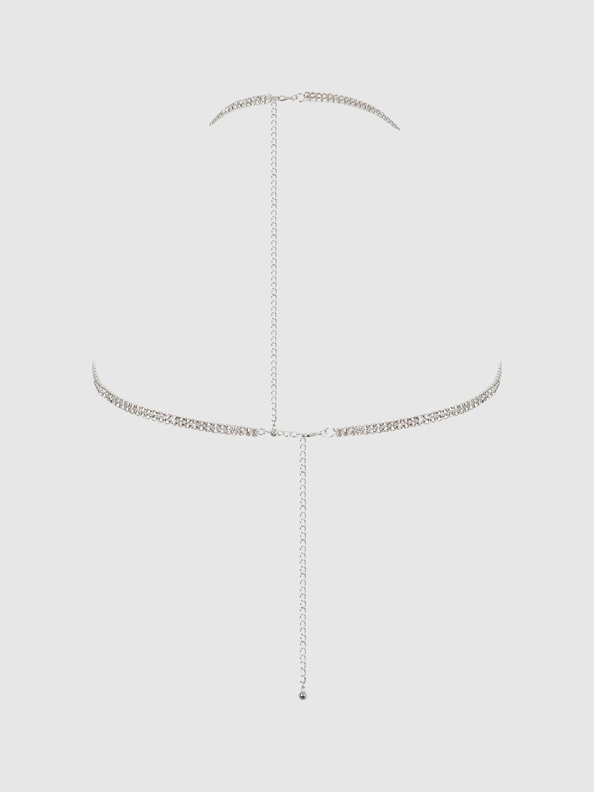 Rhinestone Dangle V-Neck Bra in Silver Lingerie by House of Desire- The Nookie