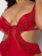 Phoenix Faux Leather & Fringe Crotchless Teddy Lingerie by House of Desire- The Nookie