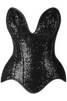 Steel Boned Black Sequin Plunge Neckline Overbust Corset Lingerie by Daisy Corsets- The Nookie