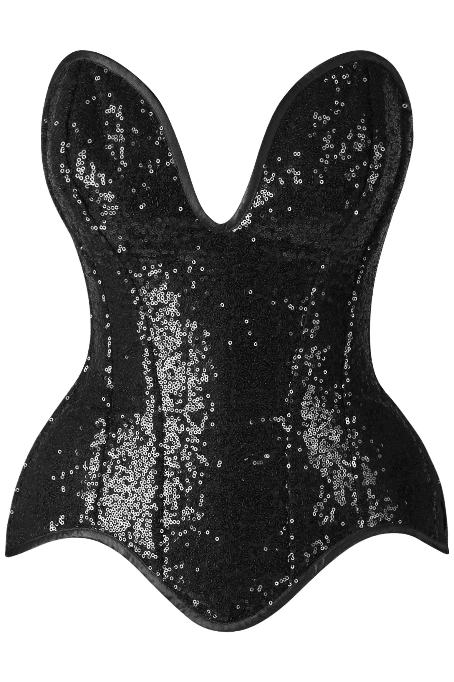 Steel Boned Black Sequin Plunge Neckline Overbust Corset Lingerie by Daisy Corsets- The Nookie