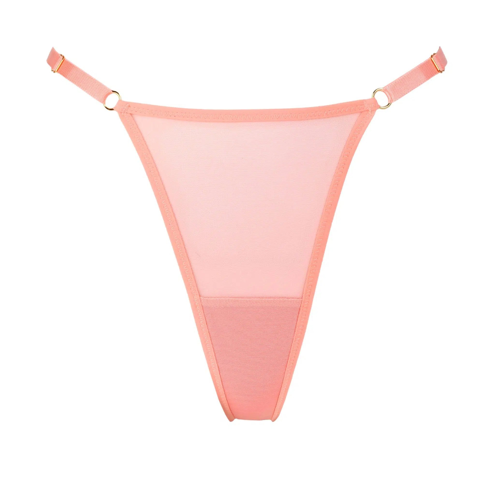 Peach Mesh Adjustable High Cut Thong Lingerie by Flash You & Me- The Nookie