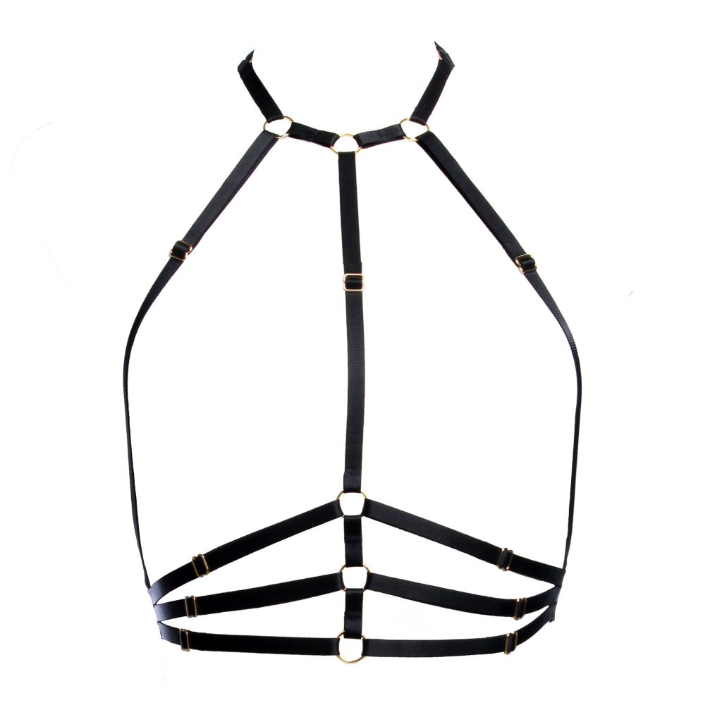 Black Samantha Harness with Golden Sliders Lingerie by Flash You & Me- The Nookie