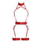 Alivia Bondage Playsuit in Red with Golden Sliders Lingerie by Flash You & Me- The Nookie