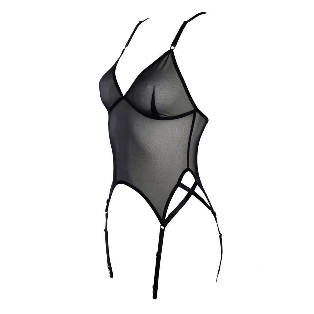 Black Mesh Garter Top Lingerie by Flash You & Me- The Nookie