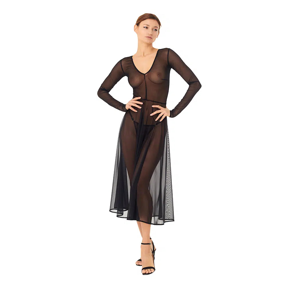 Sheer Black Mesh Midi Dress Lingerie by Flash You & Me- The Nookie