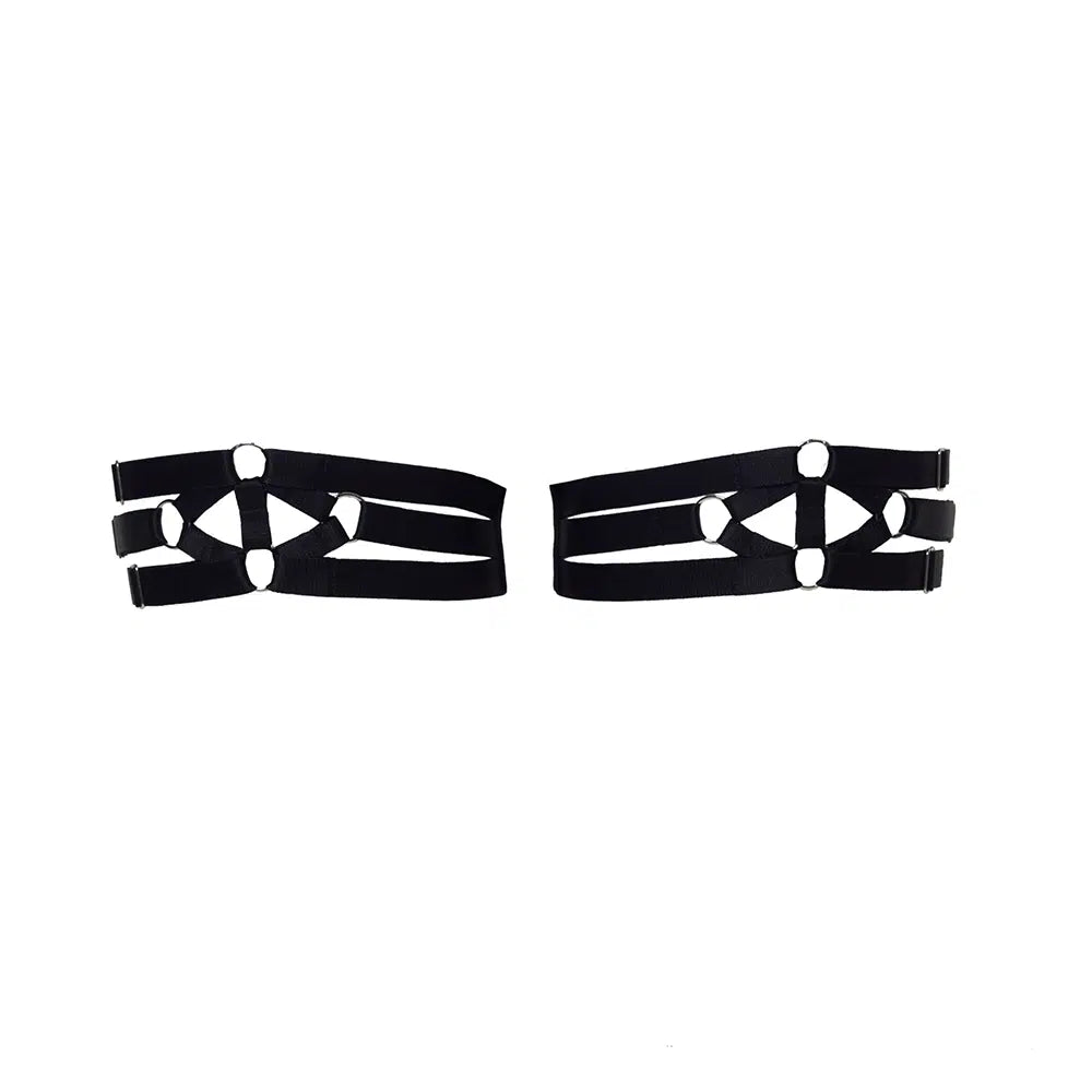 Black Bondage Thigh Garters with Silver Sliders Lingerie by Flash You & Me- The Nookie