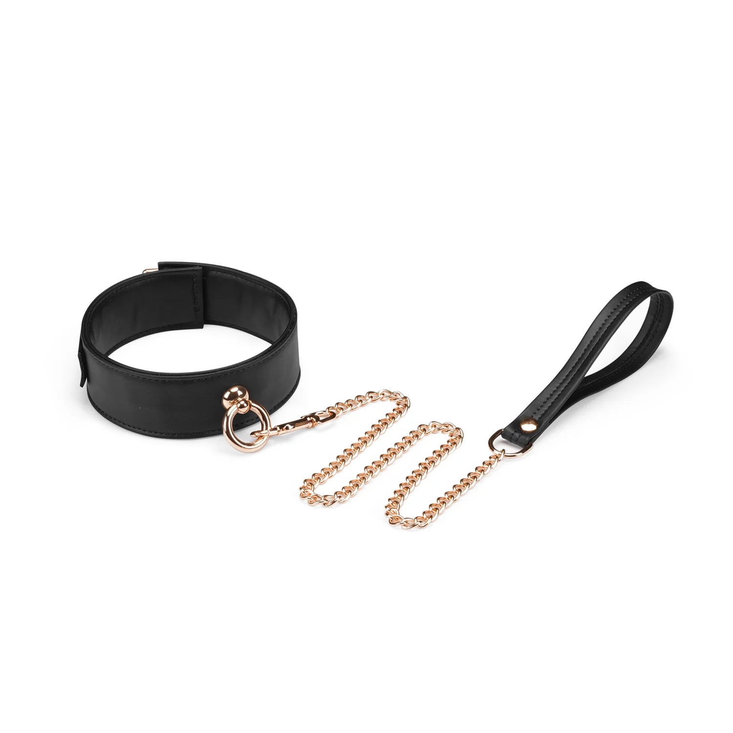Dark Candy Black Vegan Leather Collar with Chain Leash Kink by Liebe Seele- The Nookie