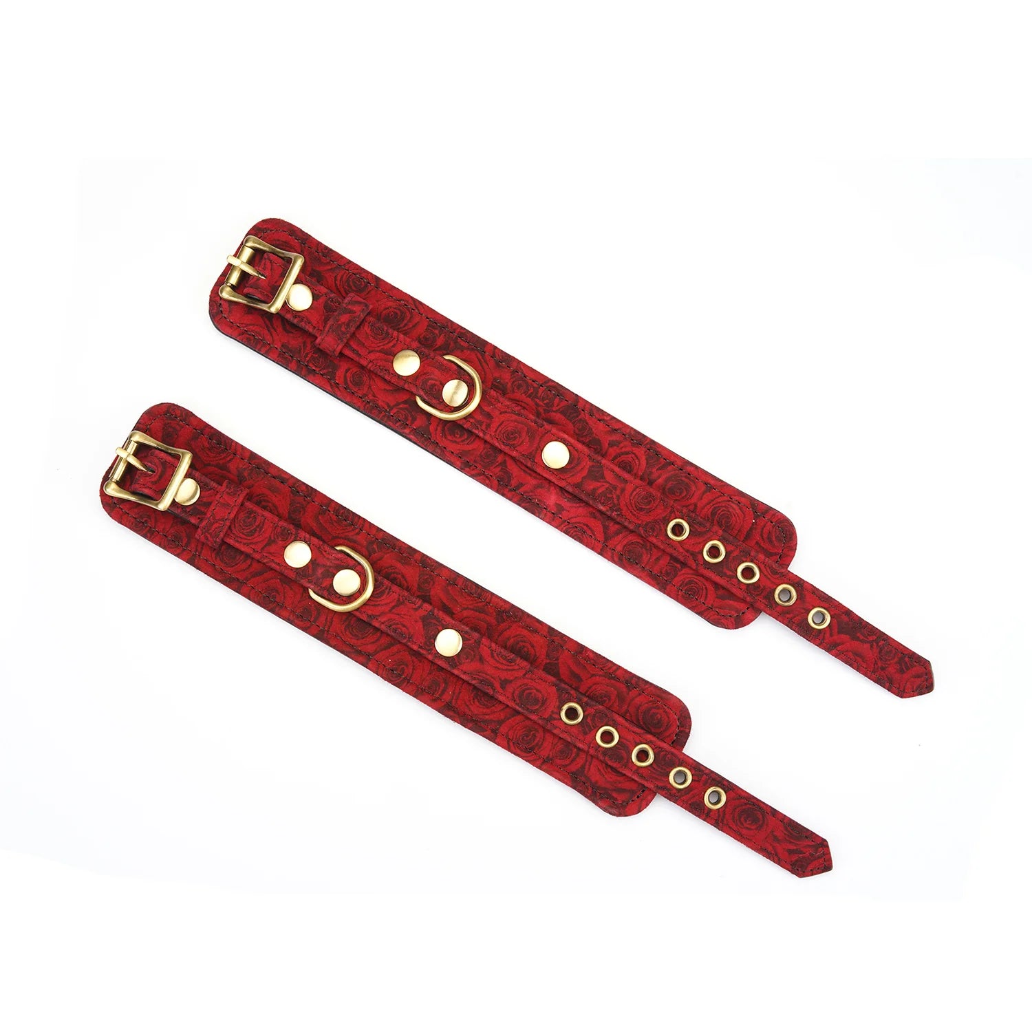 Kinbaku Ukiyoe Red Rosy Suede Leather Handcuffs Kink by Liebe Seele- The Nookie