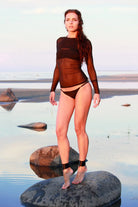 Black Mesh Boat Neck Top With Long Sleeves Lingerie by Flash You & Me- The Nookie