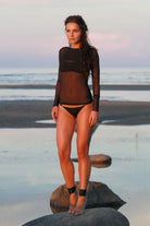 Black Mesh Boat Neck Top With Long Sleeves Lingerie by Flash You & Me- The Nookie